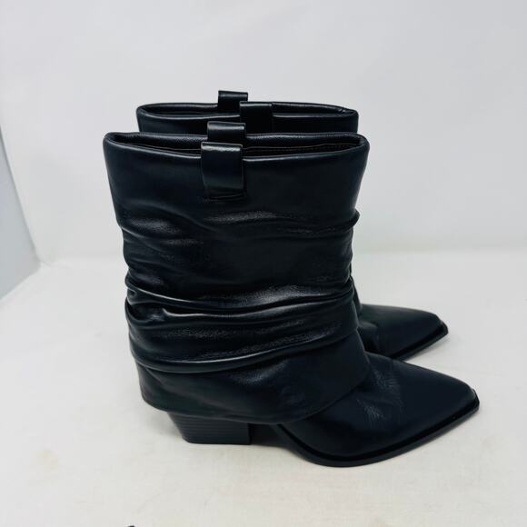 D’Amelio Black Leather Slouch Boots 10M Pointed Toe Minimalist Sleek - Picture 6 of 14